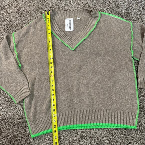 COLLUSION Women's Oversized V-Neck Knit Sweater with Neon Green Trim Size S - Picture 5 of 7